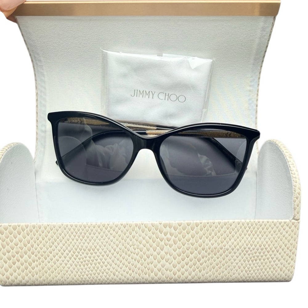 NWT Jimmy Choo Black Cat-Eye Sunglasses 🕶️ BA-G-S 807IR 145 - Picture 4 of 14